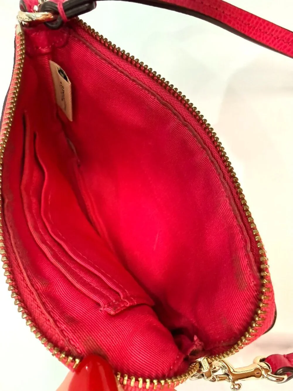 Coach Hot Pink Saffiano Leather Wristlet Wallet - Zip Pouch Clutch | HOT PINK